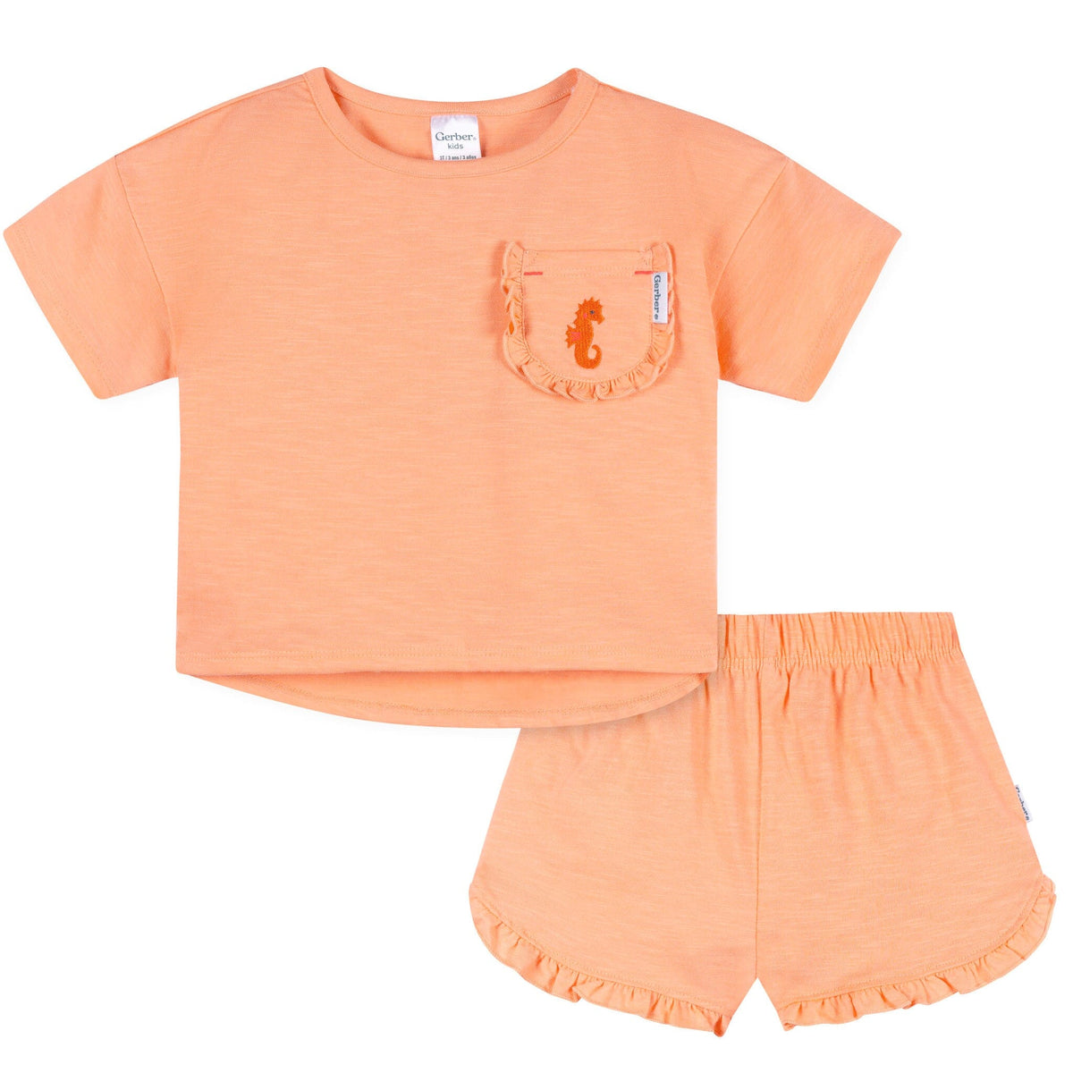 2-Piece Infant & Toddler Girls Peach Pocket Tee and Shorts Set Outfits & Sets Gerber® 