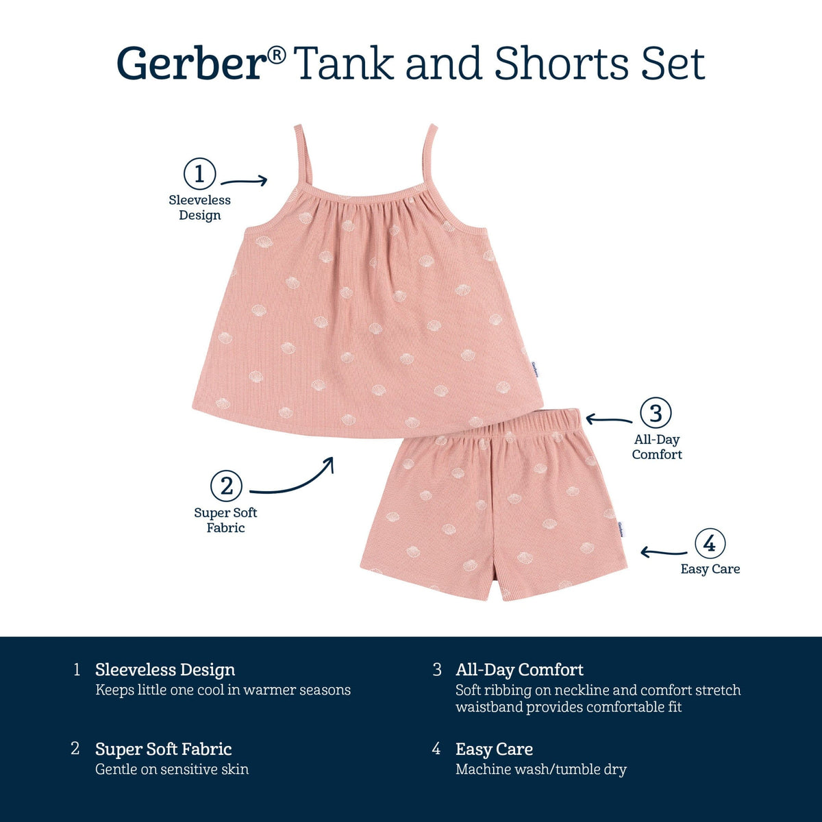 2-Piece Infant and Toddler Girls Seashells Shirt & Shorts Set