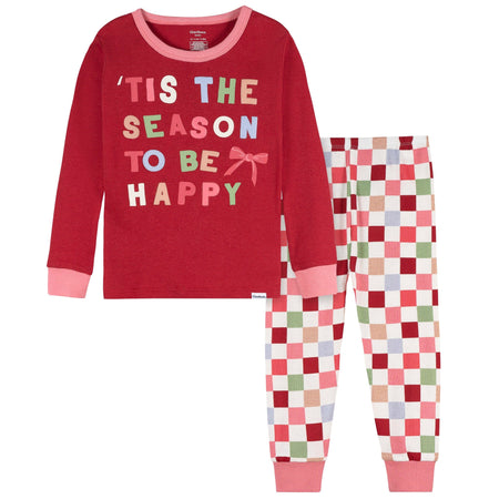 2-Piece Infant & Toddler Girls Holiday Check Snug Fit Pajama Set