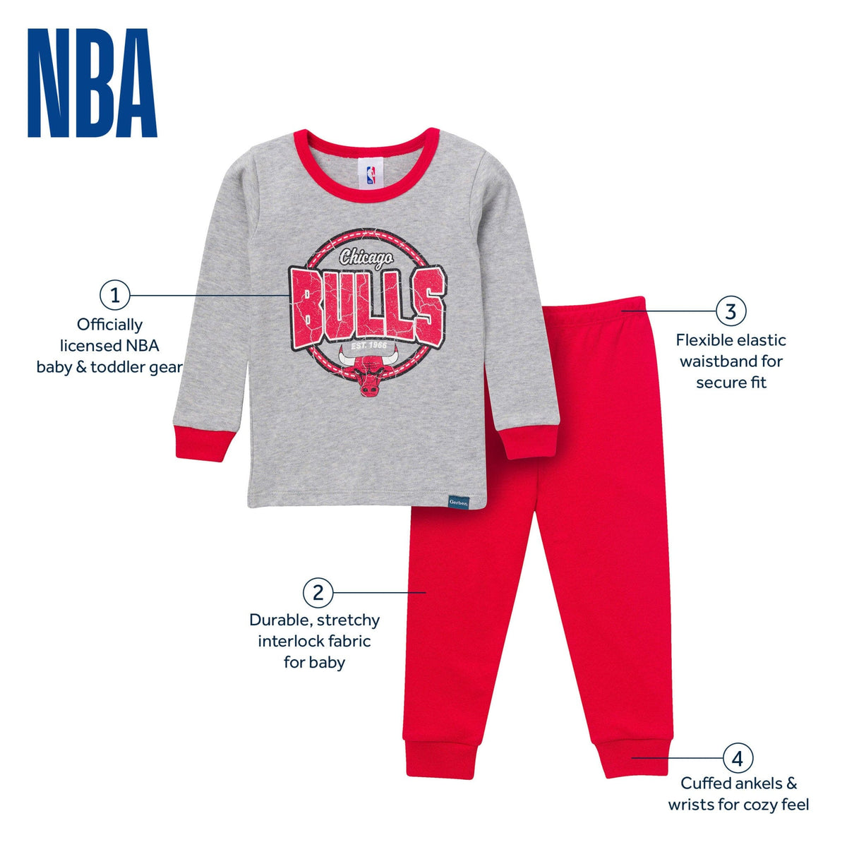 2-Piece Infant & Toddler Neutral Chicago Bulls Snug Fit Pajamas Sleepwear Gerber® 