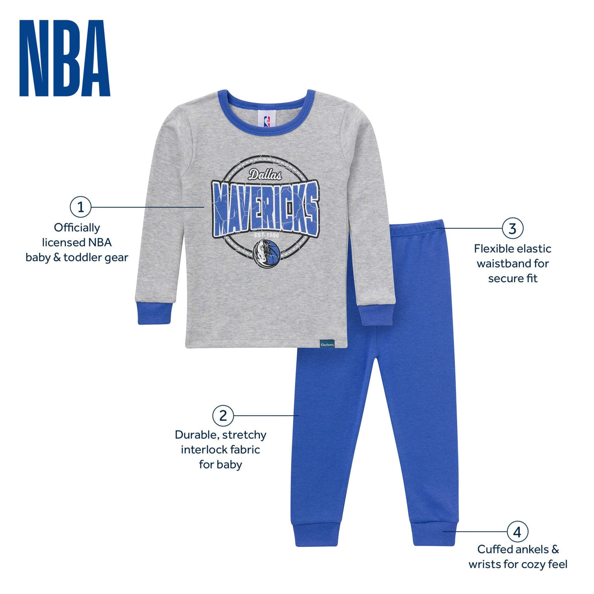 2-Piece Infant & Toddler Neutral Dallas Mavericks Snug Fit Pajamas Sleepwear Gerber® 