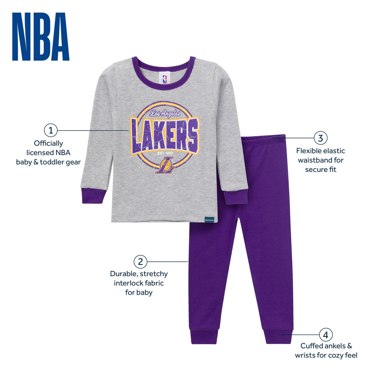 2-Piece Infant & Toddler Neutral Los Angeles Lakers Snug Fit Pajamas Sleepwear Gerber® 