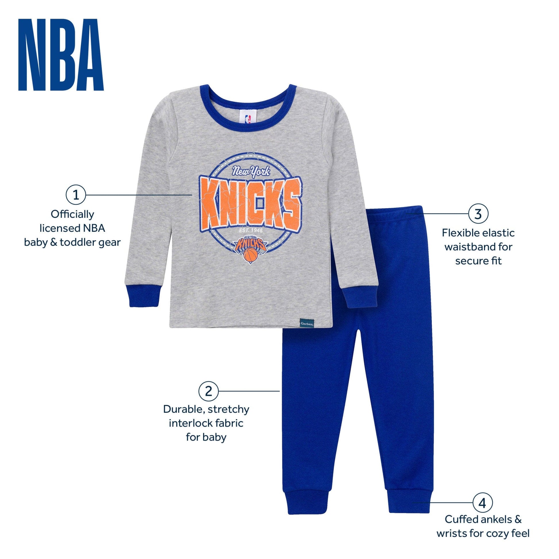 2-Piece Infant & Toddler Neutral New York Knicks Snug Fit Pajamas Sleepwear Gerber® 