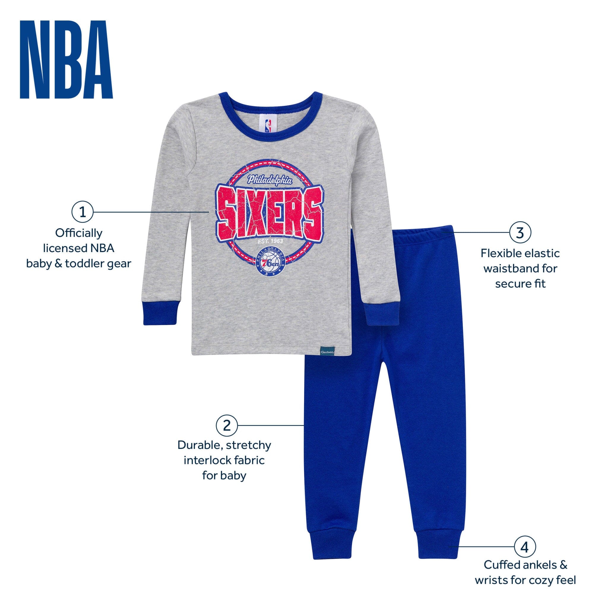 2-Piece Infant & Toddler Neutral Philadelphia Sixers Snug Fit Pajamas Sleepwear Gerber® 