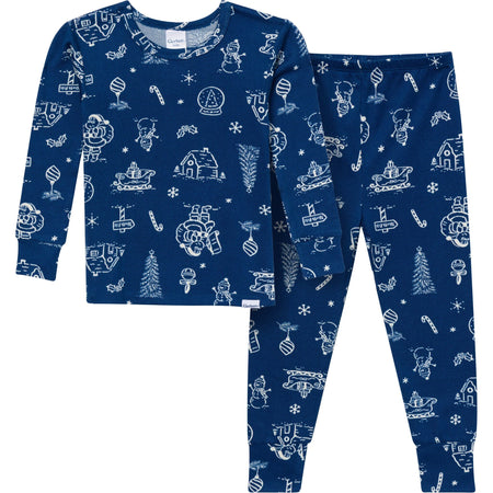 2-Piece Big Kids Neutral Navy Toile Hacci Pajama Set