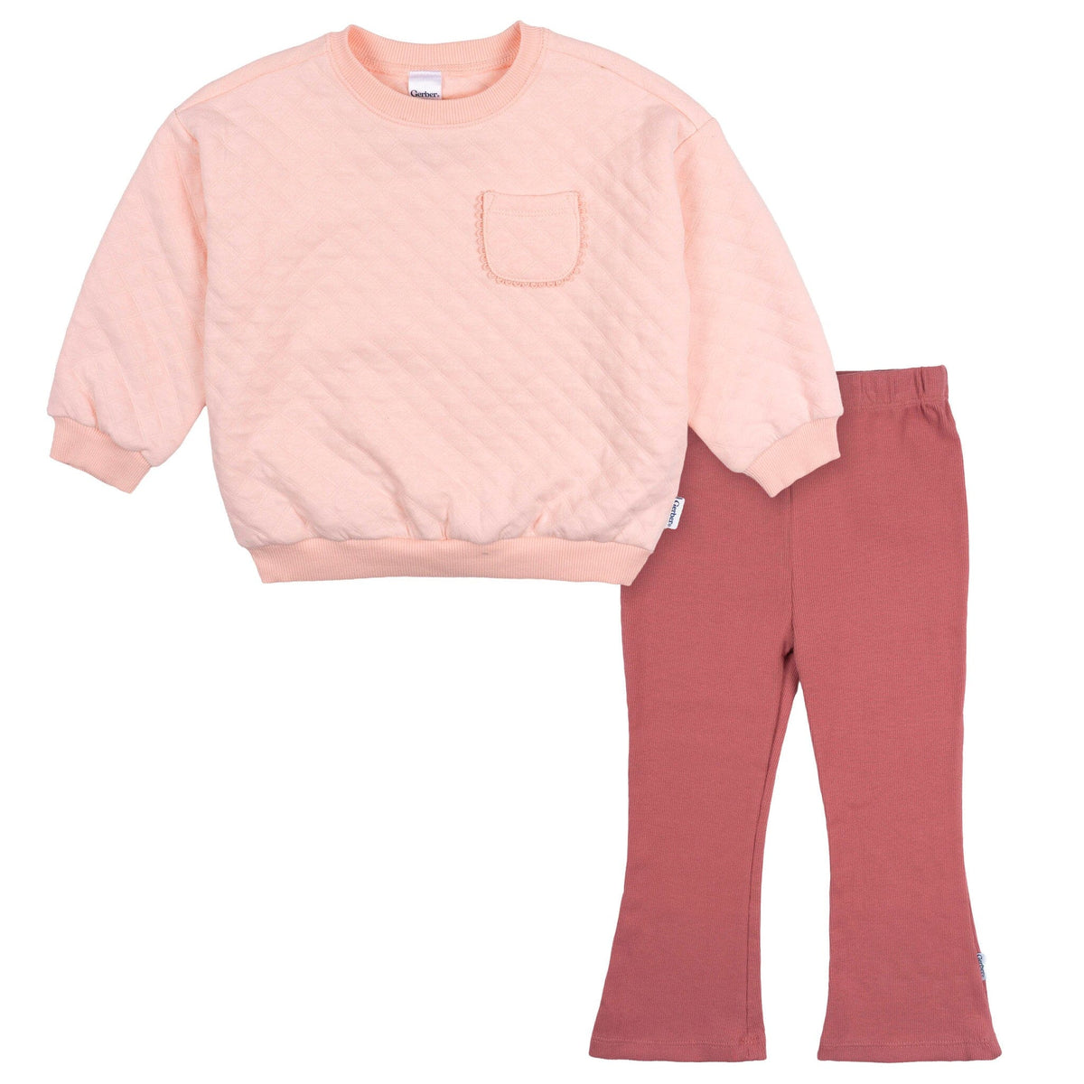 2-Piece Toddler Girls Pink Quilted Top & Flare Legging Set outfits Gerber® 
