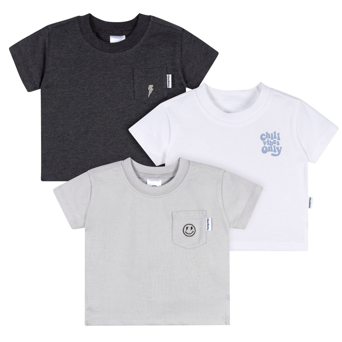 3-Pack Baby & Toddler Boys Black, Gray and White Short Sleeve T-Shirts tops Gerber® 