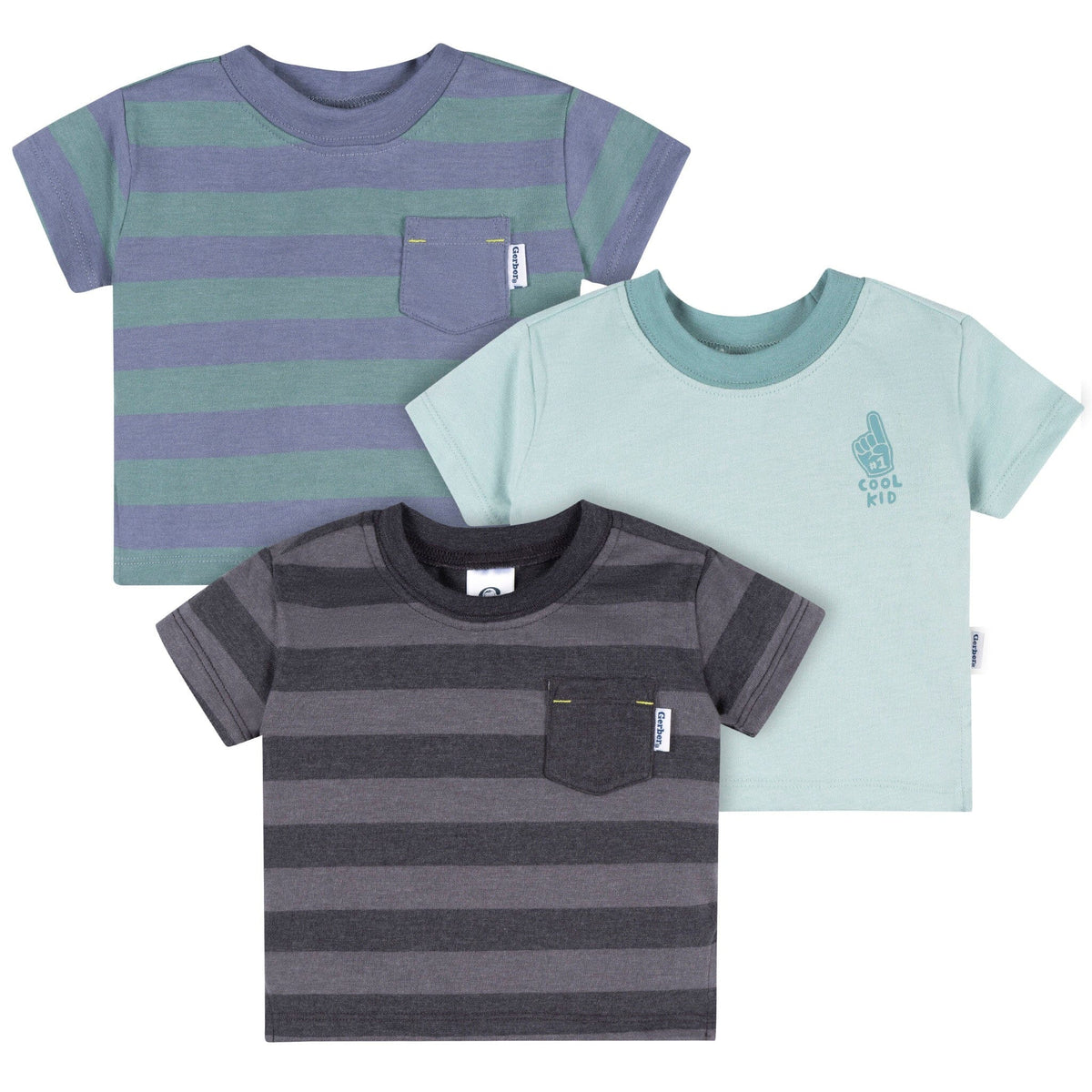 3-Pack Baby & Toddler Boys Blue and Gray Short Sleeve T-Shirts tops Gerber® 