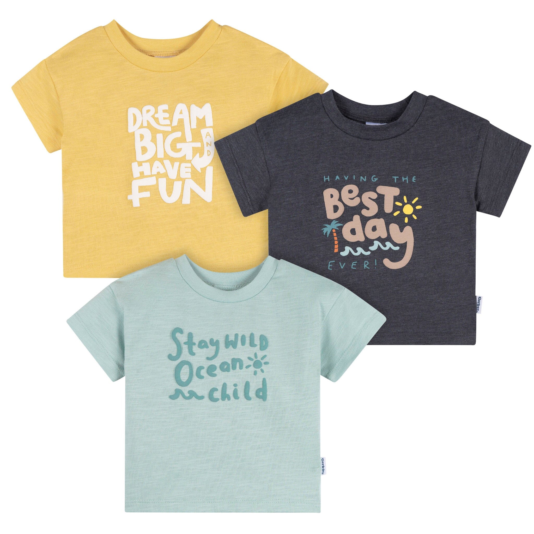 3-Pack Baby & Toddler Boys Blue, Gray and Yellow Short Sleeve T-Shirts tops Gerber® 