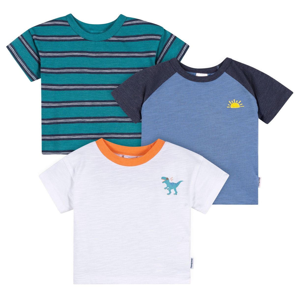 3-Pack Baby & Toddler Boys Blue, Green and White Short Sleeve T-Shirts tops Gerber® 