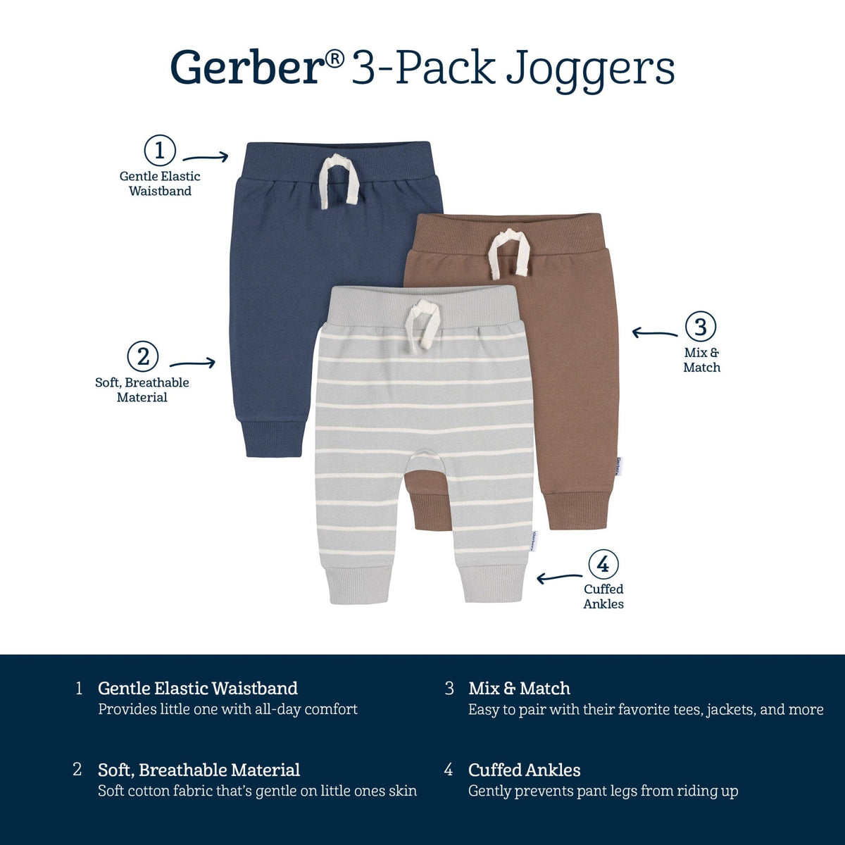 3-Pack Baby & Toddler Boys Leafless Tree Jogger Pants Pants & Bottoms Gerber® 