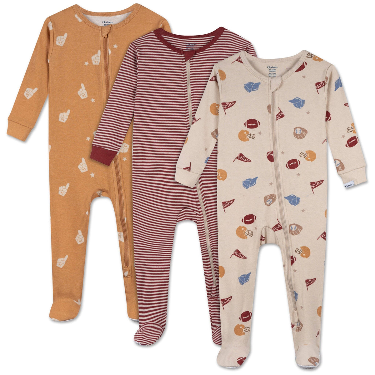 3-Pack Baby & Toddler Boys Sports Snug Fit Footed Pajamas sleepwear Gerber® 