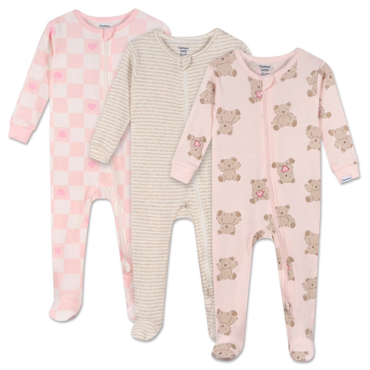 3-Pack Baby & Toddler Girls Bears Snug Fit Footed Pajamas sleepwear Gerber® 