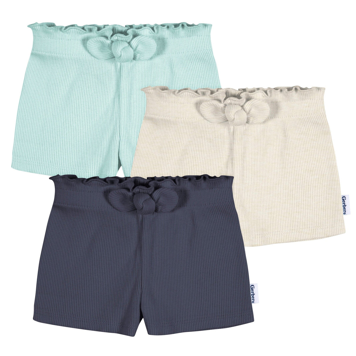3-Pack Baby & Toddler Girls Navy/Oatmeal/Aqua Pull-On Knit Short