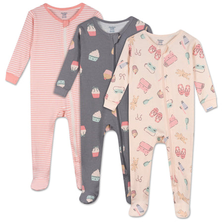 3-Pack Baby & Toddler Girls Sleepover Snug Fit Footed Pajamas
