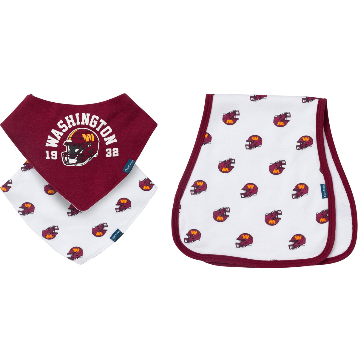3-Pack Baby Neutral Commanders Bibs and Burp Cloth Set NFL NFL 