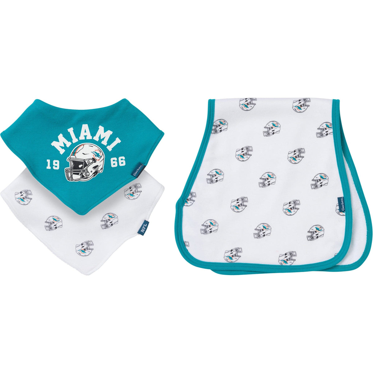 3-Pack Baby Neutral Miami Dolphins Bibs and Burp Cloth Set NFL NFL 