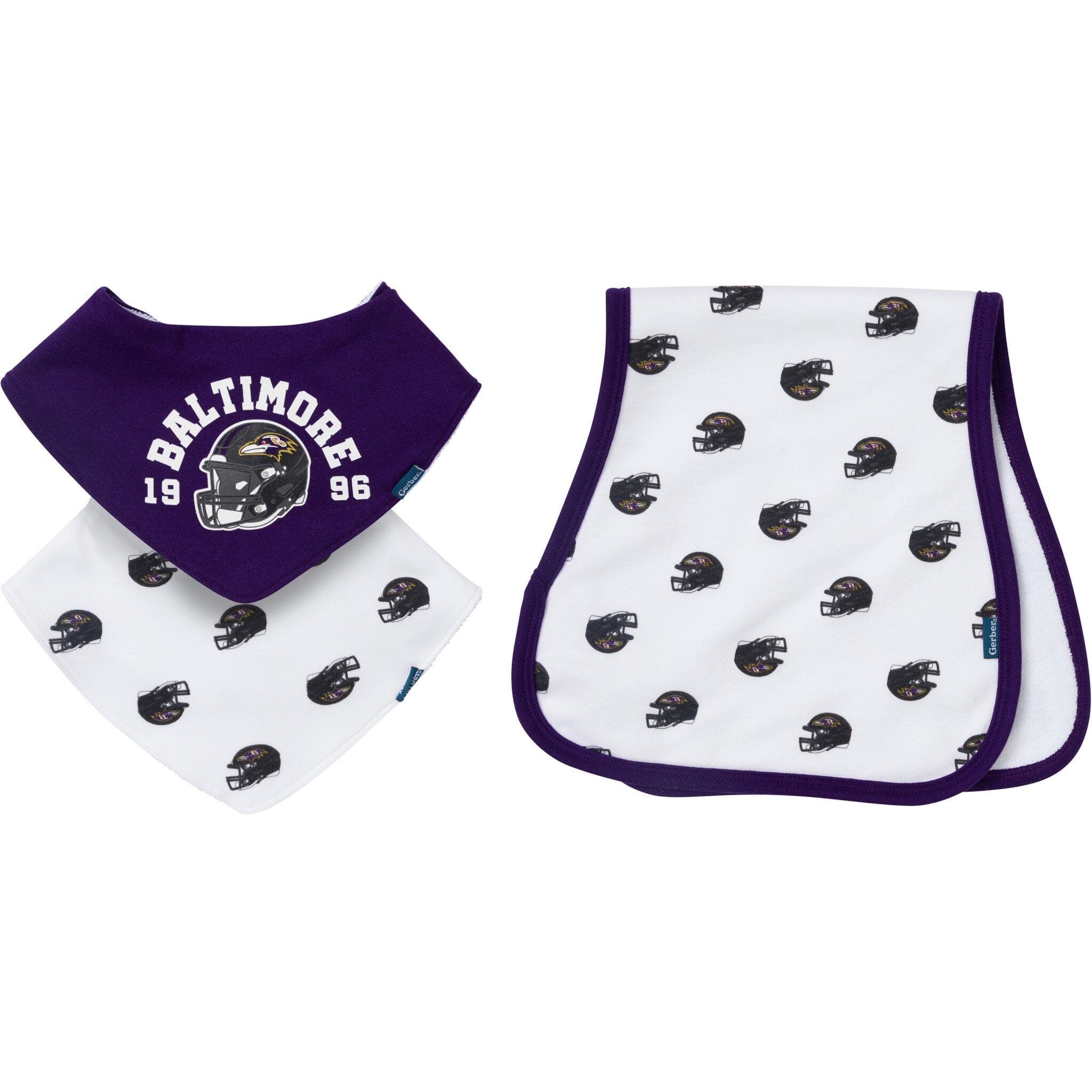 3-Pack Baby Neutral Baltimore Ravens Bibs and Burp Cloth Set NFL NFL 