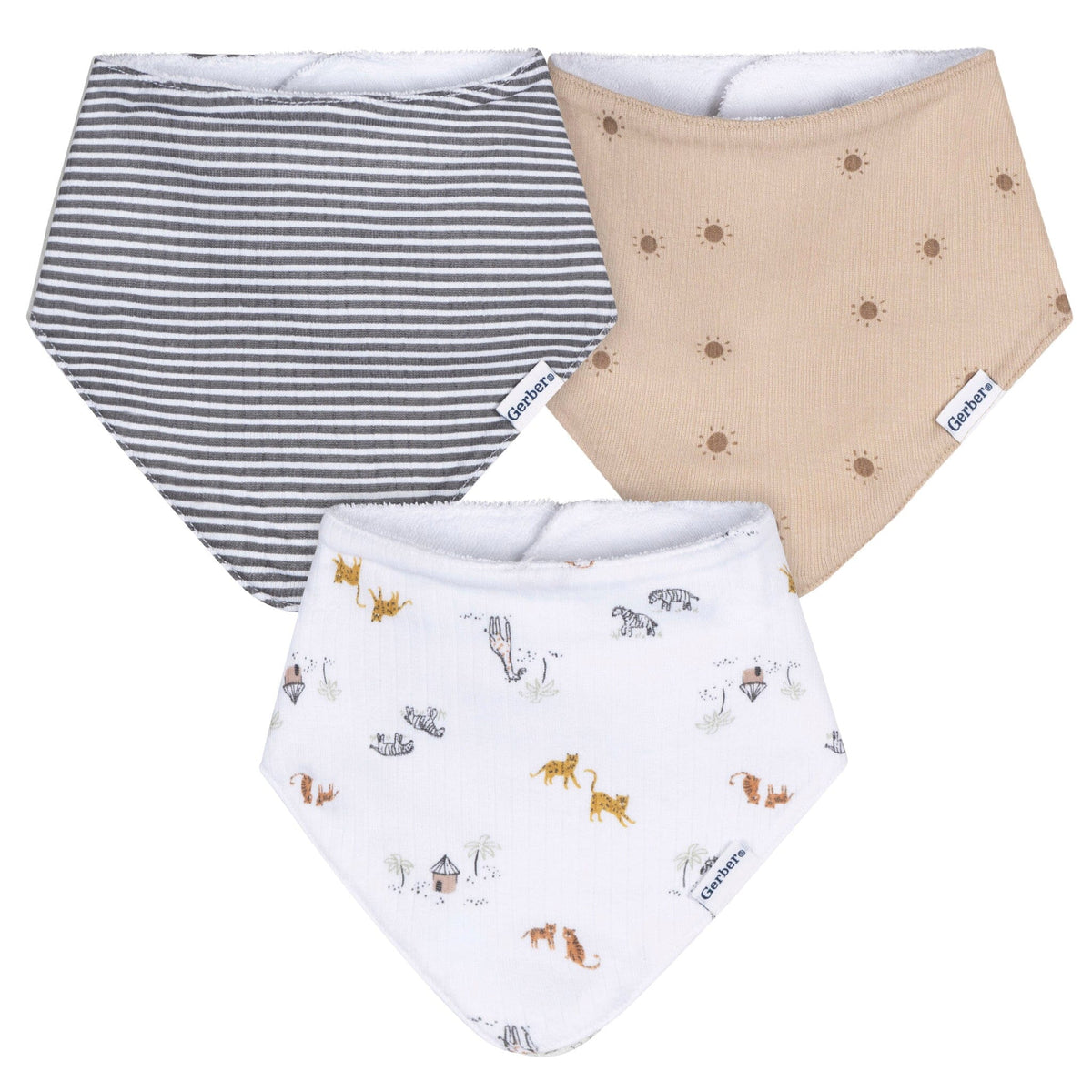 3-Pack Baby Neutral Safari Bandana Bib Bibs & Burp Cloths Gerber® 