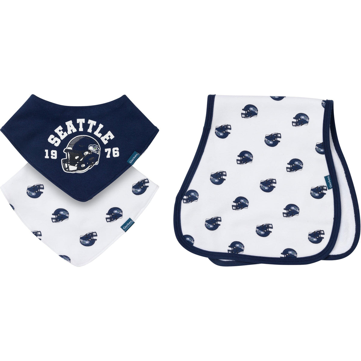 3-Pack Baby Neutral Seattle Seahawks Bibs and Burp Cloth Set NFL NFL 