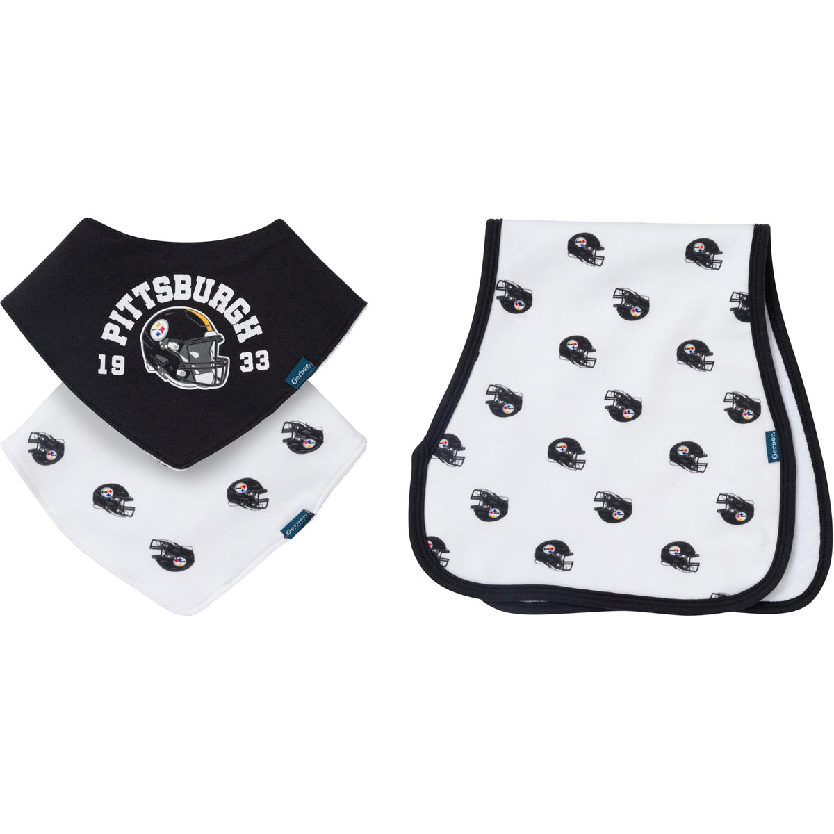 3-Pack Baby Neutral Pittsburgh Steelers Bibs and Burp Cloth Set NFL NFL 
