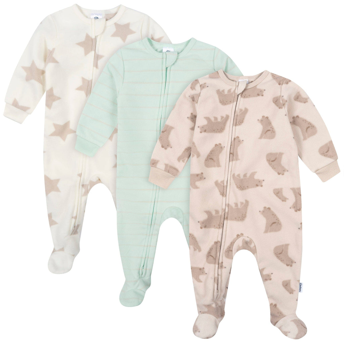 3-Pack Baby & Toddler Neutral Bears Footed Fleece Pajamas Sleepwear Gerber® 