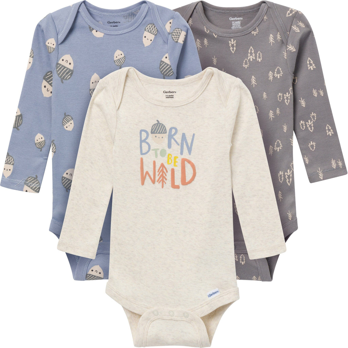 3-Pack Baby Boys Born To Be Wild Long Sleeve Onesies® Bodysuits Onesies Bodysuits Gerber® 