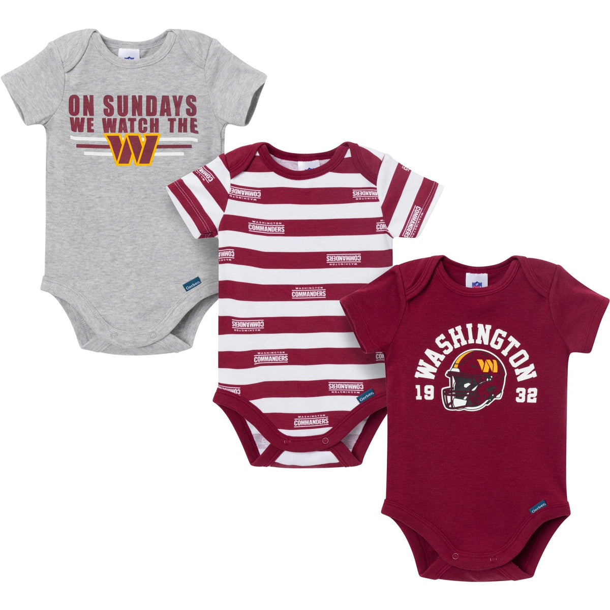 3-Pack Baby Boys Commanders Bodysuit Set NFL NFL 