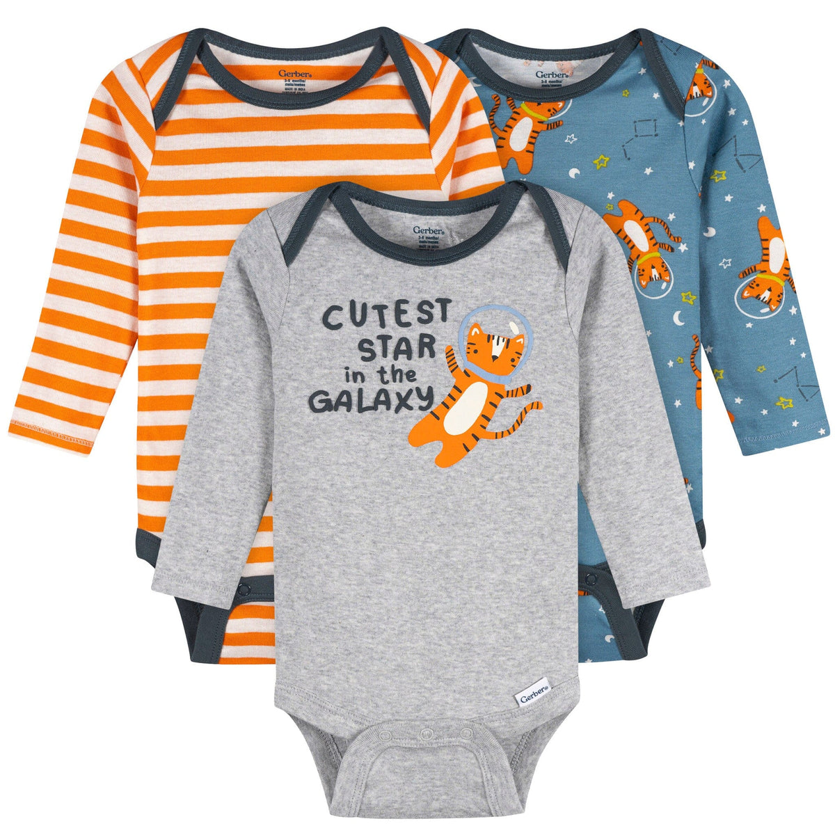 3-Pack Baby Boys Cueste Star Long Sleeve Onesies® Bodysuits Onesies Bodysuits Gerber® 