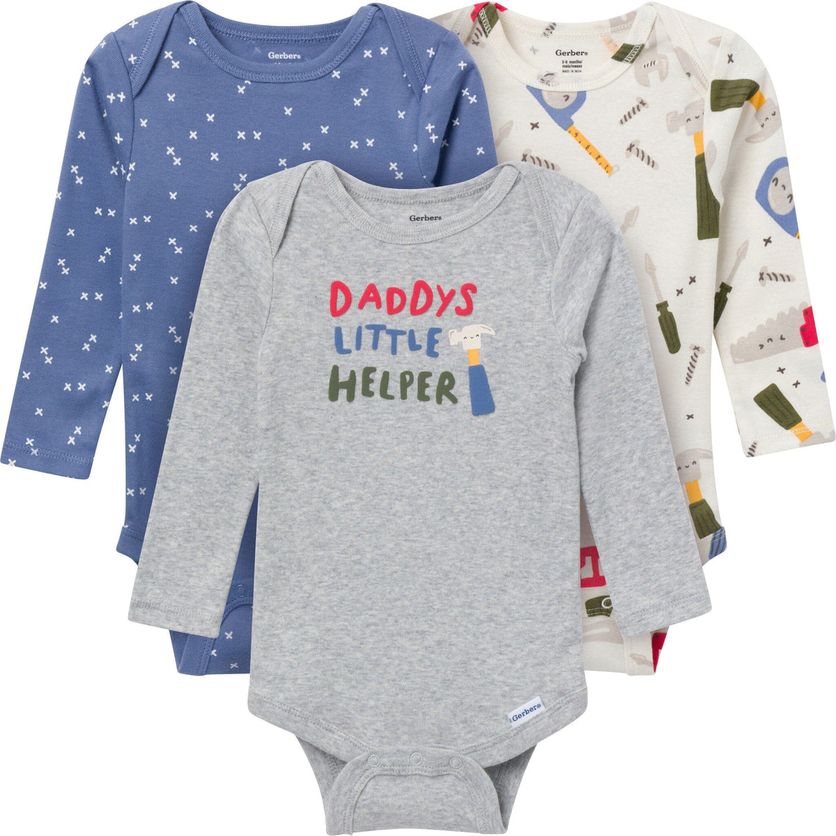 3-Pack Baby Boys Daddy'S Little Helper Long Sleeve Onesies® Bodysuits Onesies Bodysuits Gerber® 