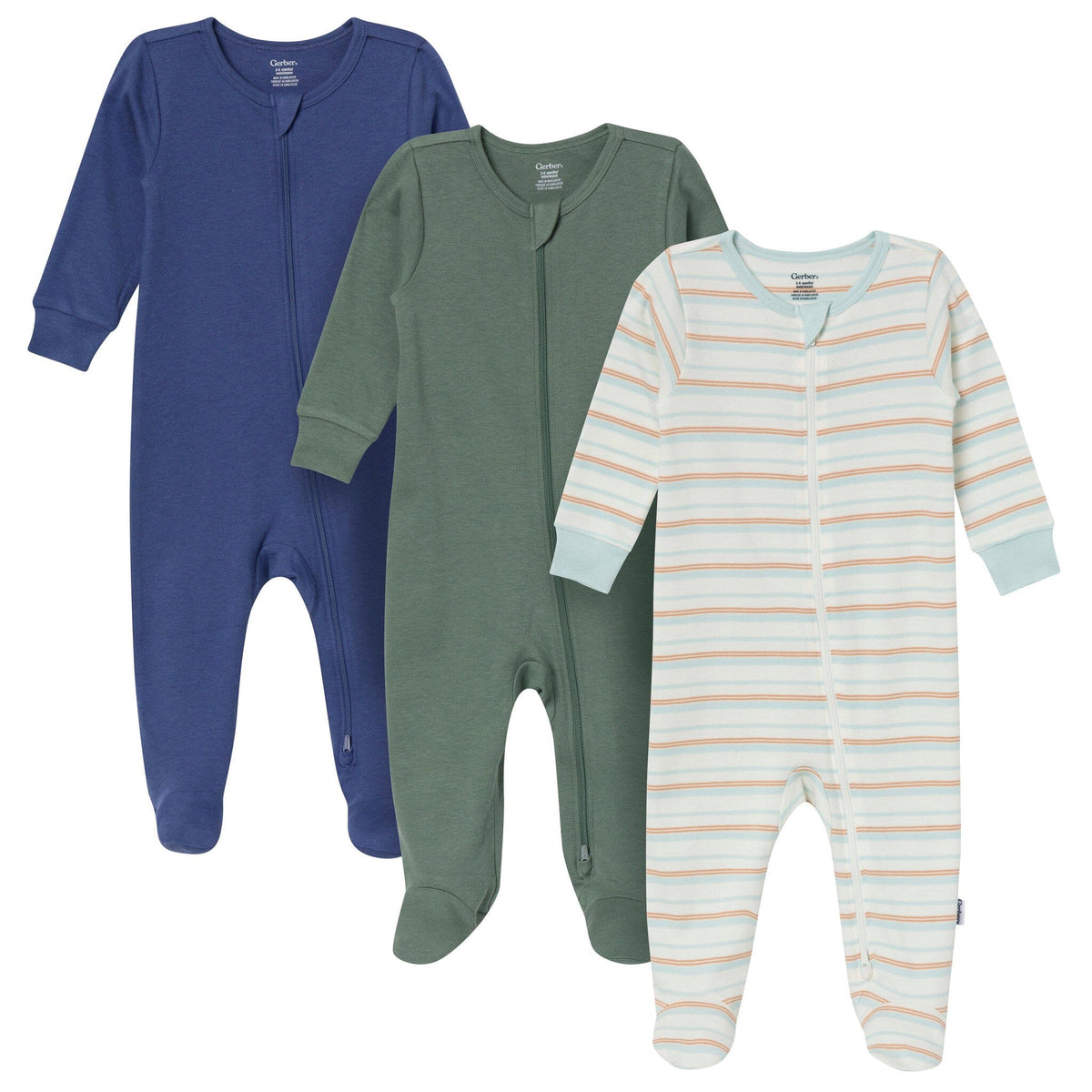 3-Pack Baby Boys Navy, Cream & Sage Sleep 'N Play Sleepwear Gerber® 