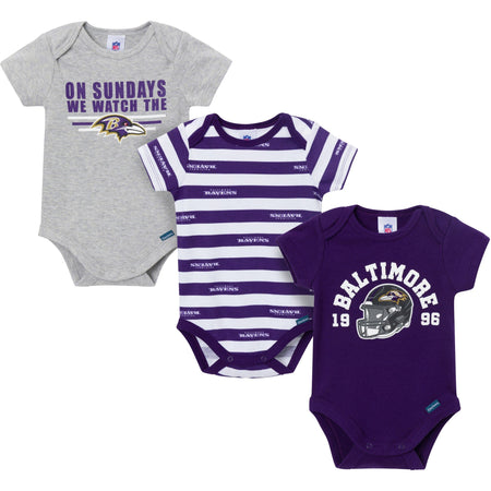3-Pack Baby Boys Baltimore Ravens Short Sleeve Bodysuits