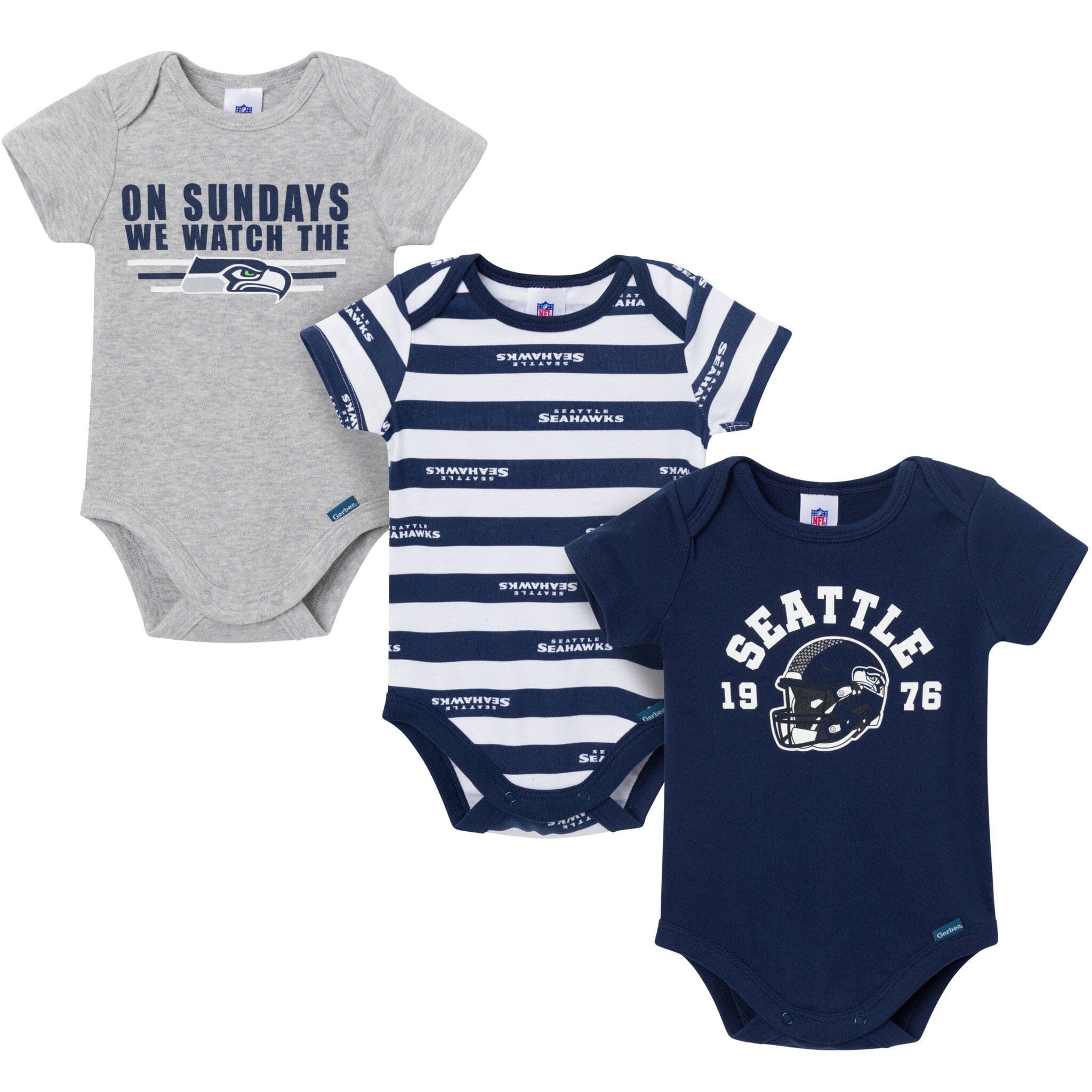 3-Pack Baby Boys Seattle Seahawks Bodysuit Set Onesies Bodysuits NFL 
