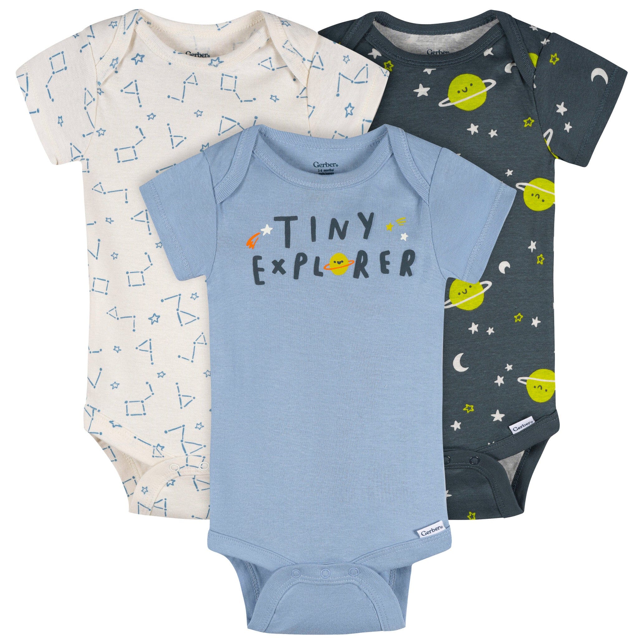 3-Pack Baby Boys Tiny Explorer Short Sleeve Onesies® Bodysuits Onesies Bodysuits Gerber® 