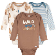 3-Pack Baby Boys Wild Woofy Long Sleeve Onesies® Bodysuits onesies Gerber® 