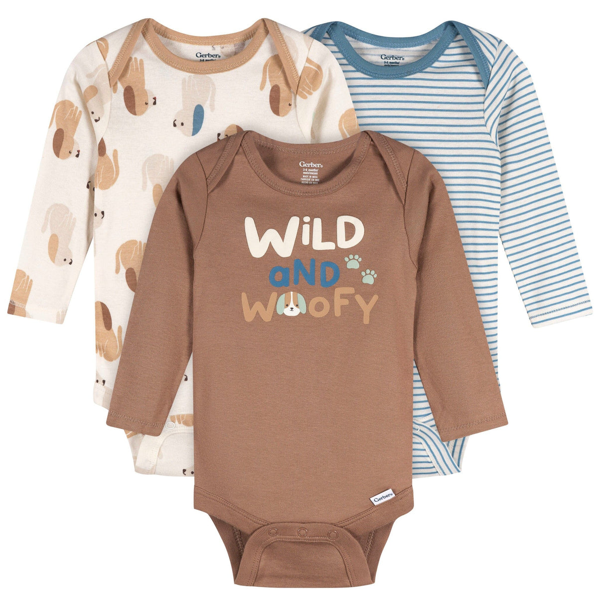 3-Pack Baby Boys Wild Woofy Long Sleeve Onesies® Bodysuits onesies Gerber® 