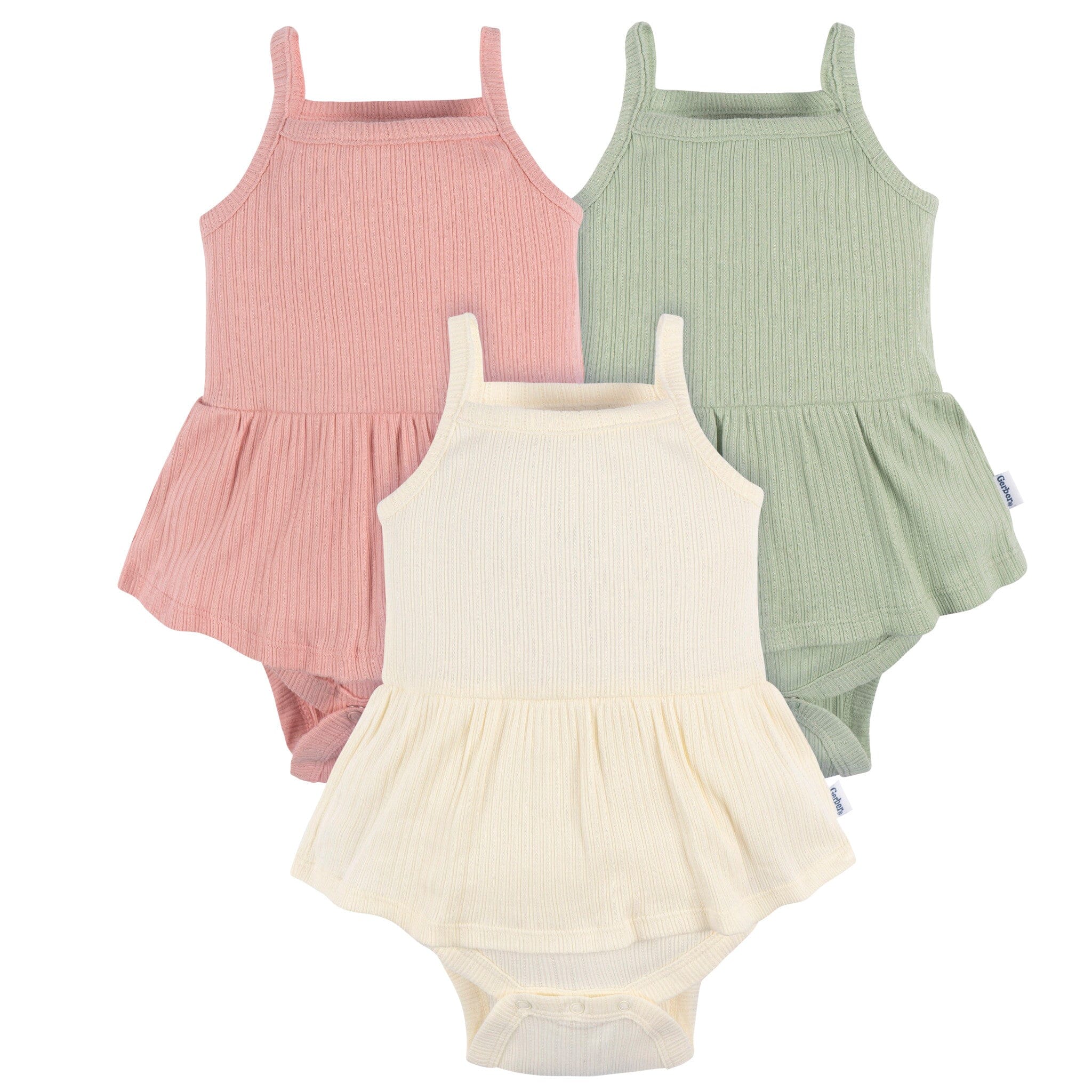 3-Pack Baby Girls Ivory, Mint, & Pink Sleeveless Skirted Onesies® Bodysuits