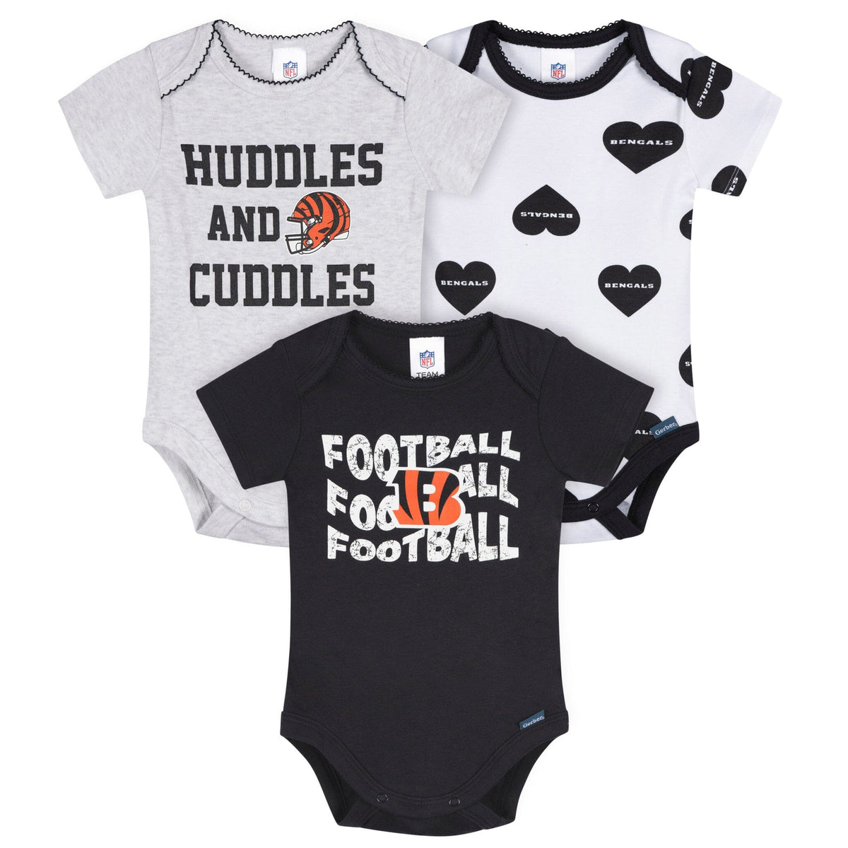 3-Pack Baby Girls Cincinatti Bengals Bodysuit Set Onesies Bodysuits NFL 