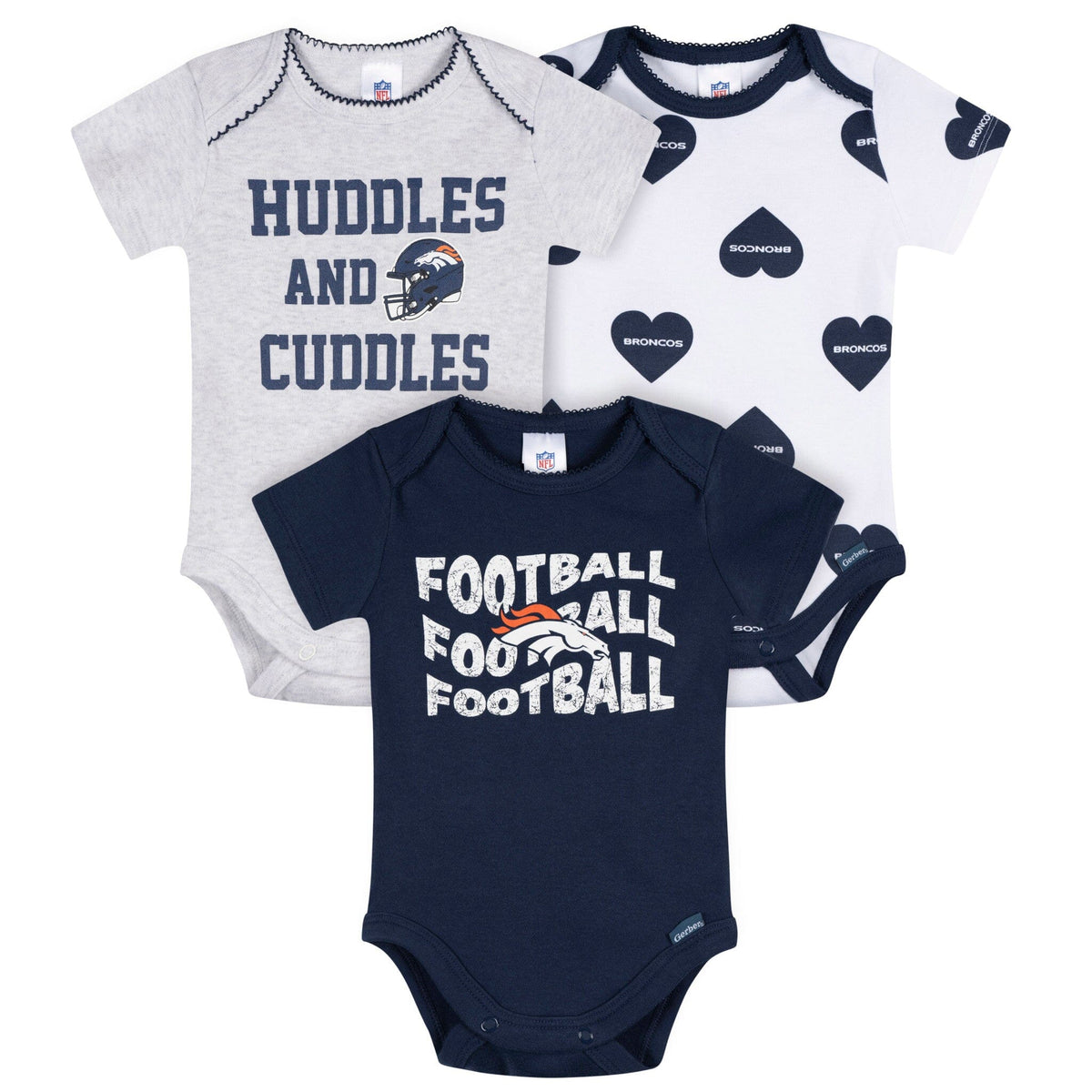 3-Pack Baby Girls Denver Broncos Bodysuit Set Onesies Bodysuits NFL 