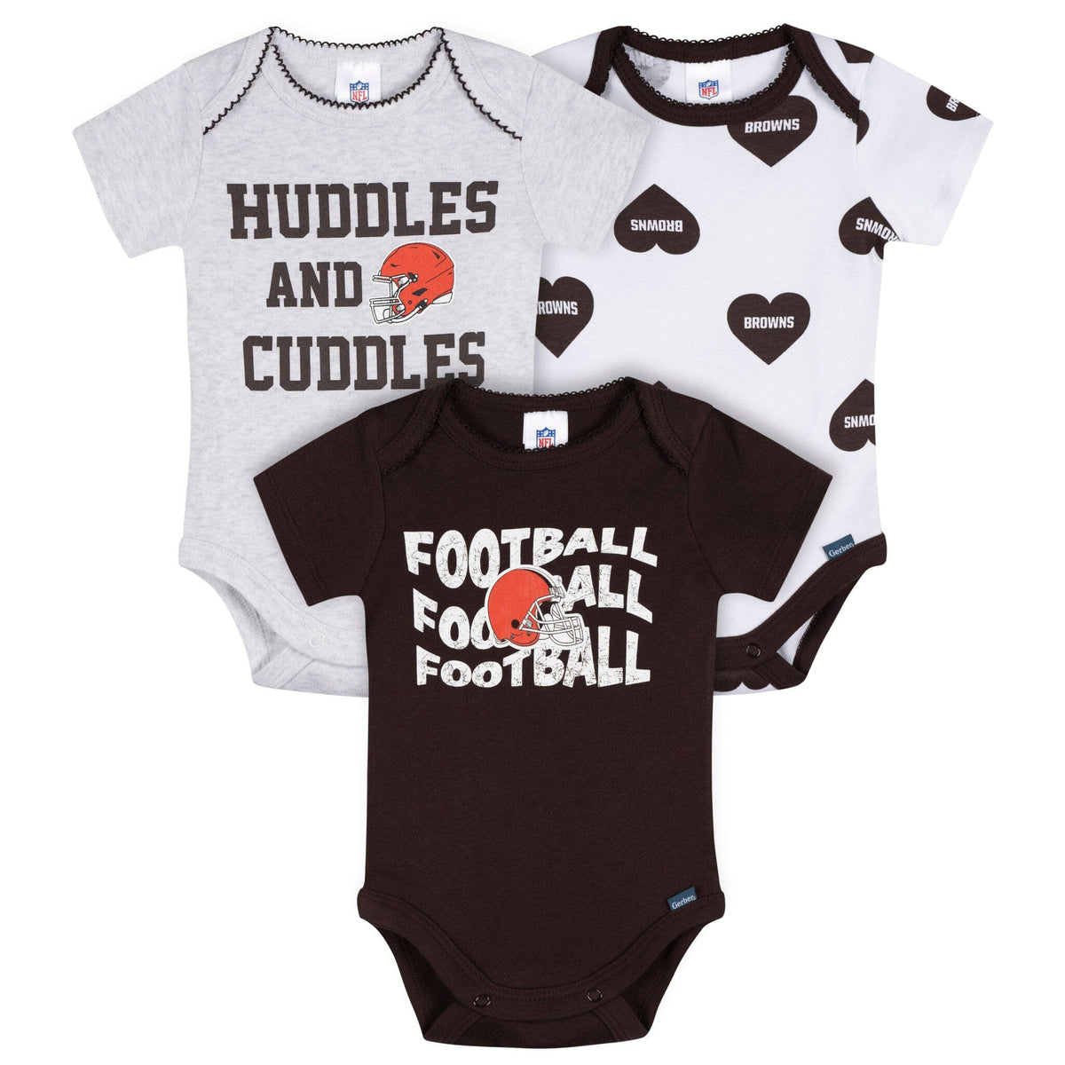 3-Pack Baby Girls Cleveland Browns Bodysuit Set Onesies Bodysuits NFL 