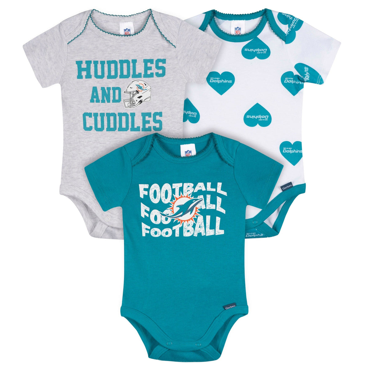 3-Pack Baby Girls Miami Dolphins Bodysuit Set Onesies Bodysuits NFL 