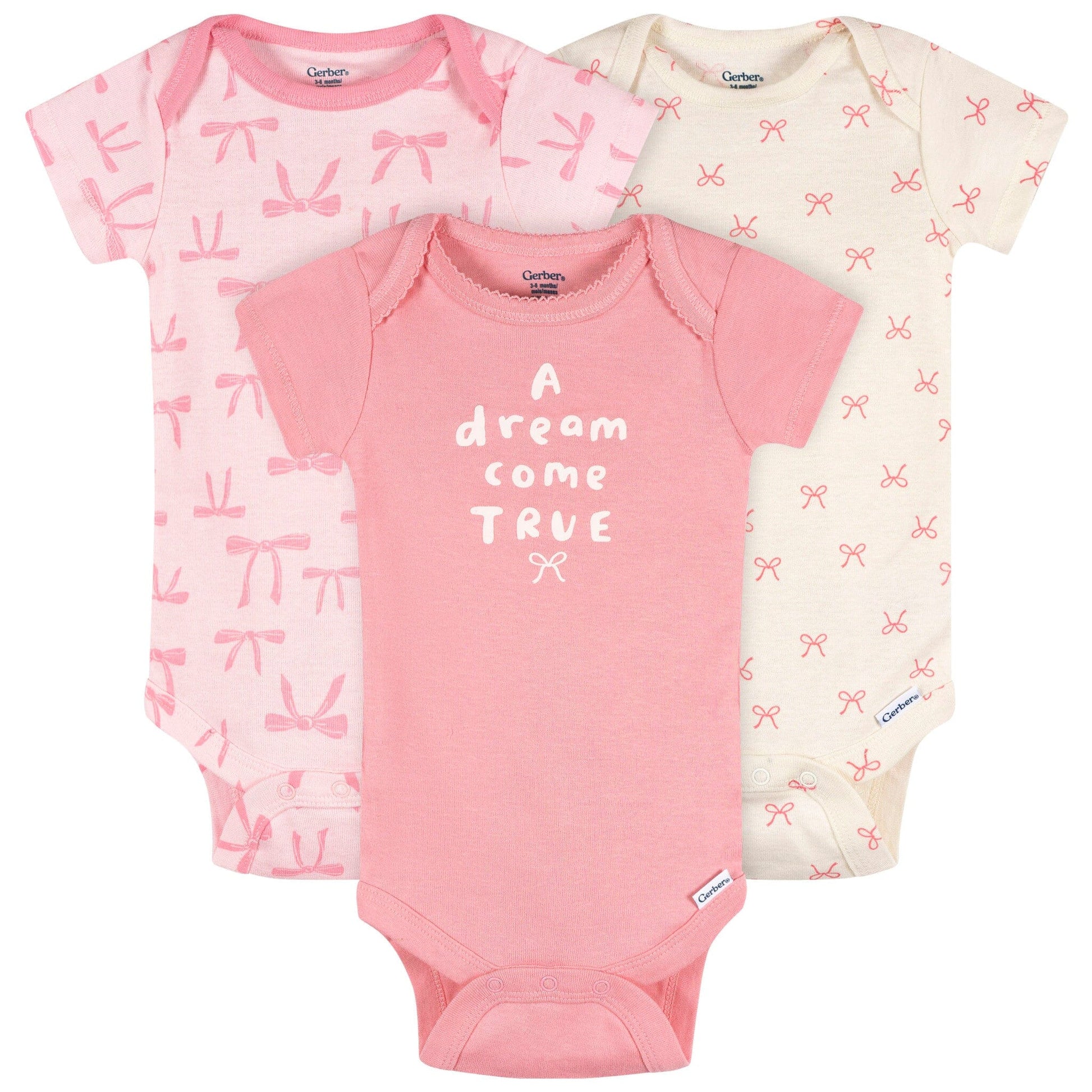 3-Pack Baby Girls Dream Come True Short Sleeve Onesies® Bodysuits Onesies Bodysuits Gerber® 