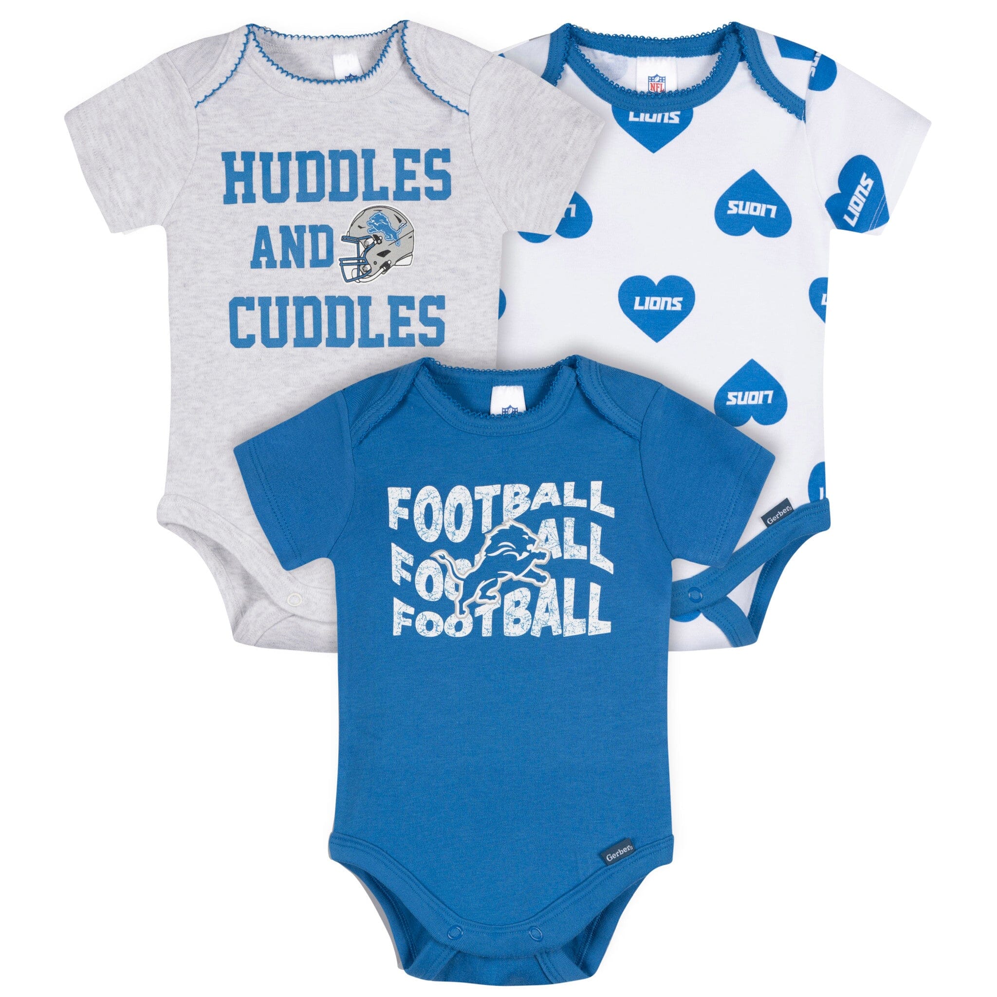 3-Pack Baby Girls Detroit Lions Bodysuit Set Onesies Bodysuits NFL 