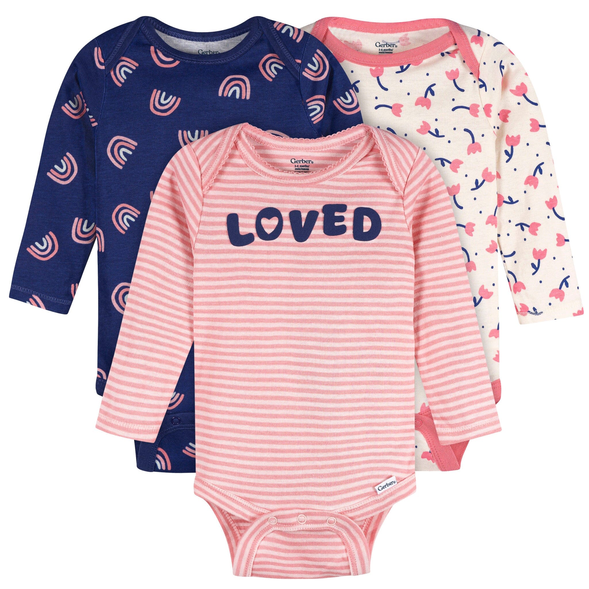 3-Pack Baby Girls Loved Long Sleeve Onesies® Bodysuits Onesies Bodysuits Gerber® 