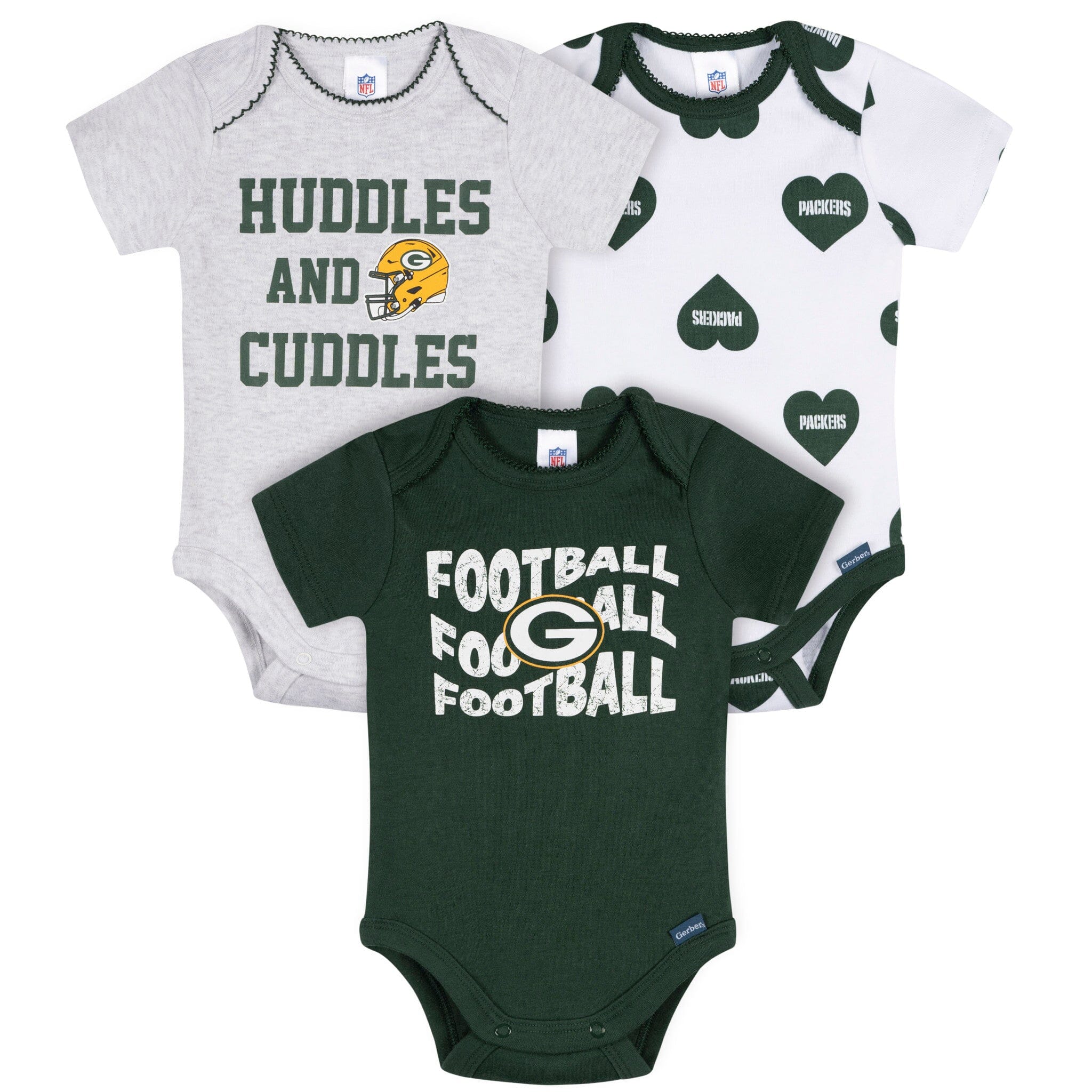 3-Pack Baby Girls Green Bay Packers Bodysuit Set Onesies Bodysuits NFL 