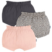 3-Pack Baby Girls Pink/Leopard/Grey Gauze Bubble Short