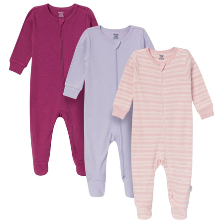3-Pack Baby Girls Plum, Pink & Lavender Sleep 'N Play