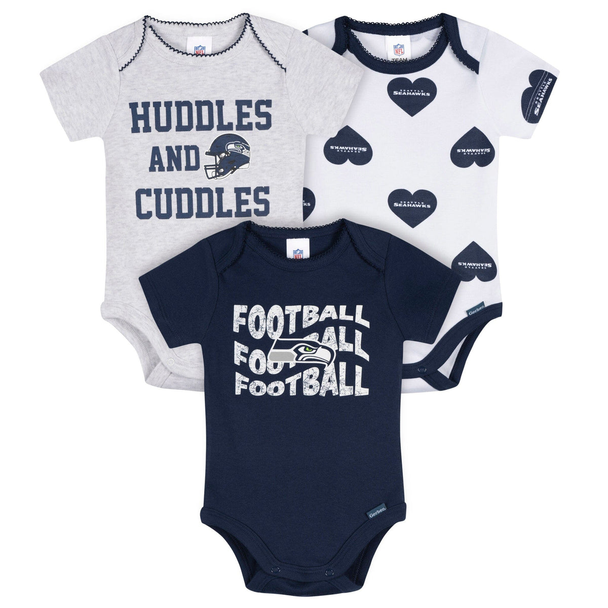 3-Pack Baby Girls Seattle Seahawks Bodysuit Set Onesies Bodysuits NFL 