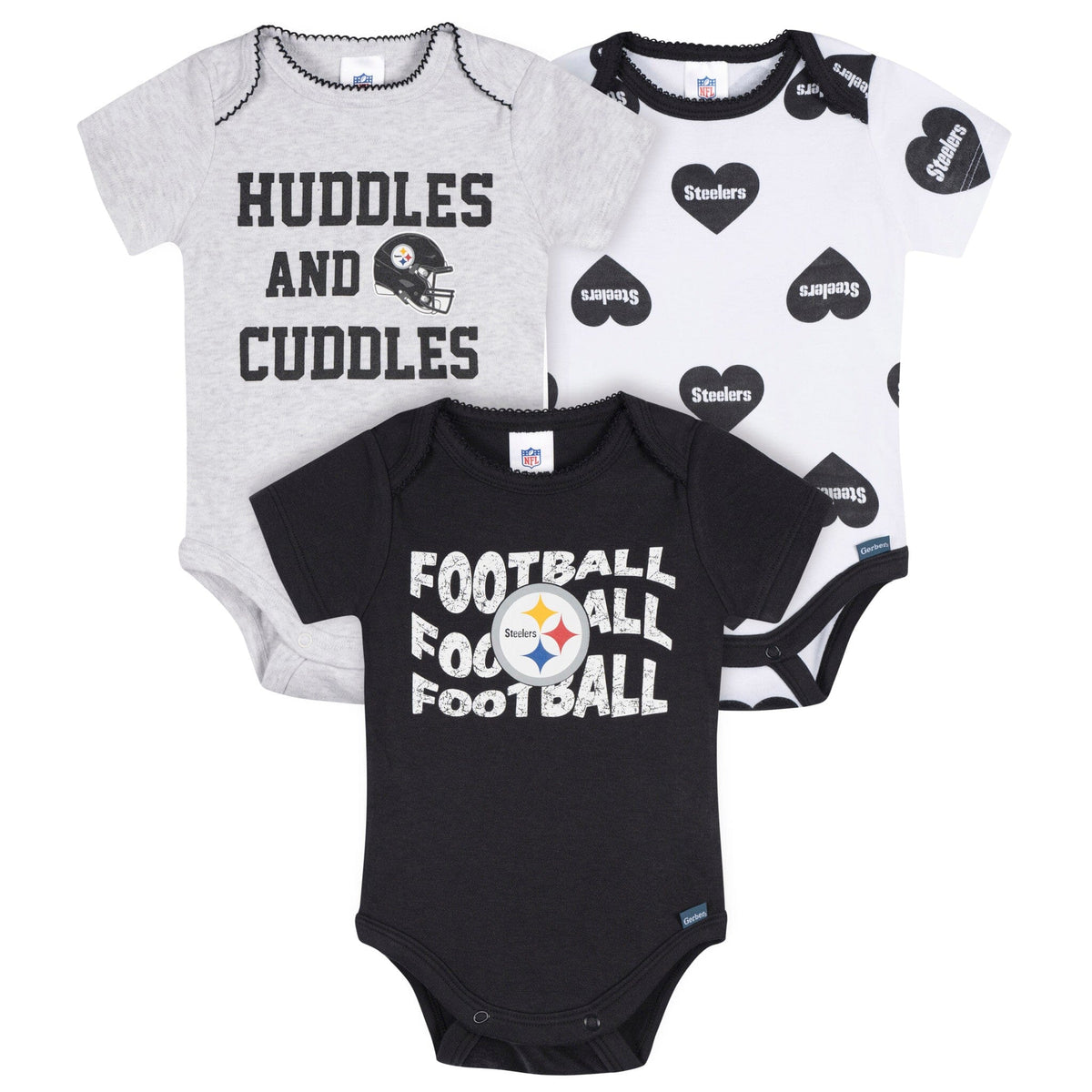 3-Pack Baby Girls Pittsburgh Steelers Bodysuit Set Onesies Bodysuits NFL 