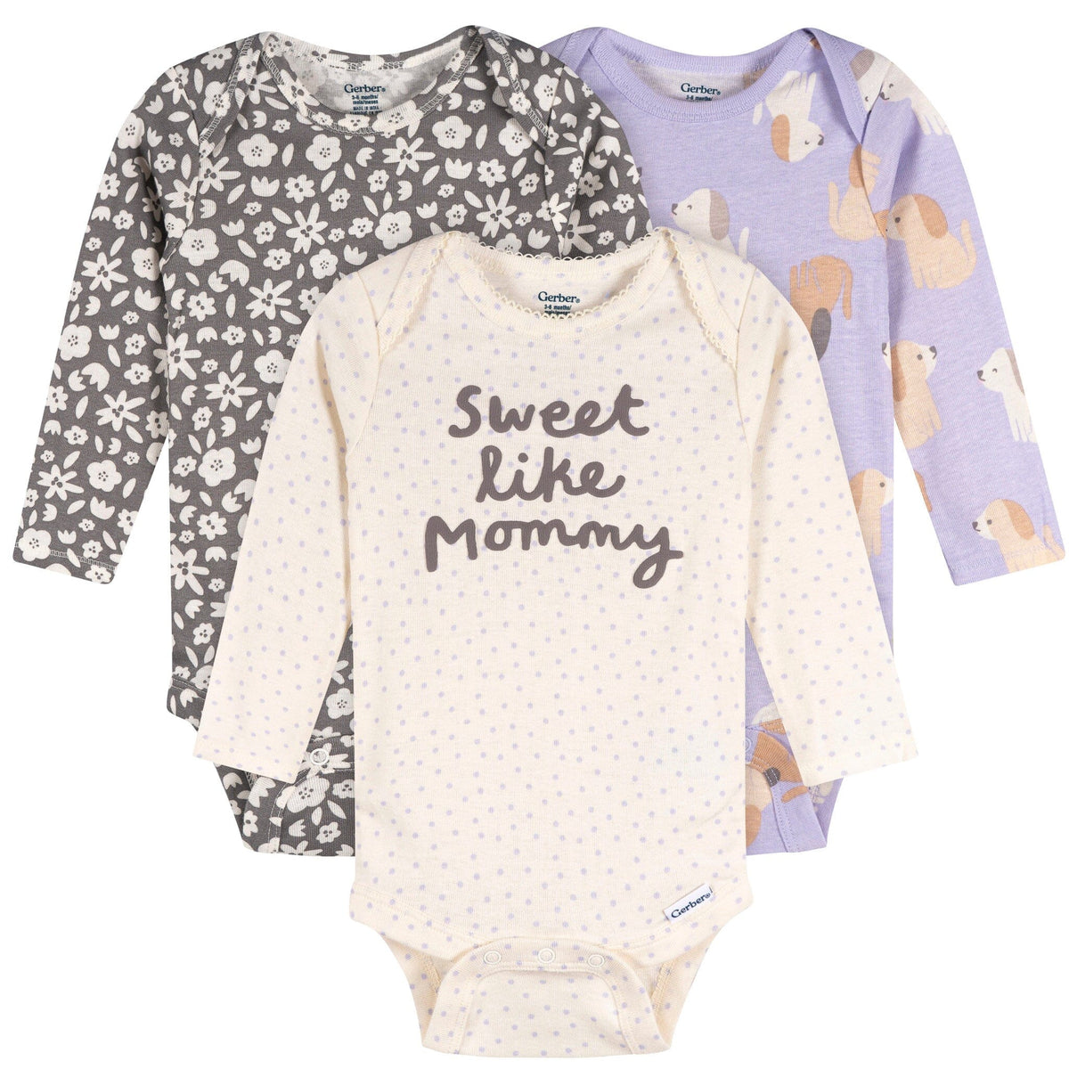 3-Pack Baby Girls Sweetie Long Sleeve Onesies® Bodysuits onesies Gerber® 